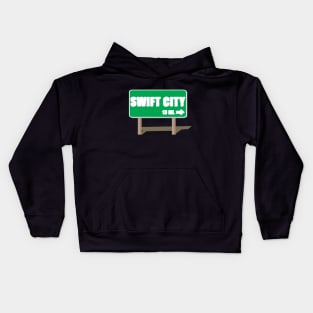 Swift City 13 Mi Road Sign Shadow Text Kids Hoodie